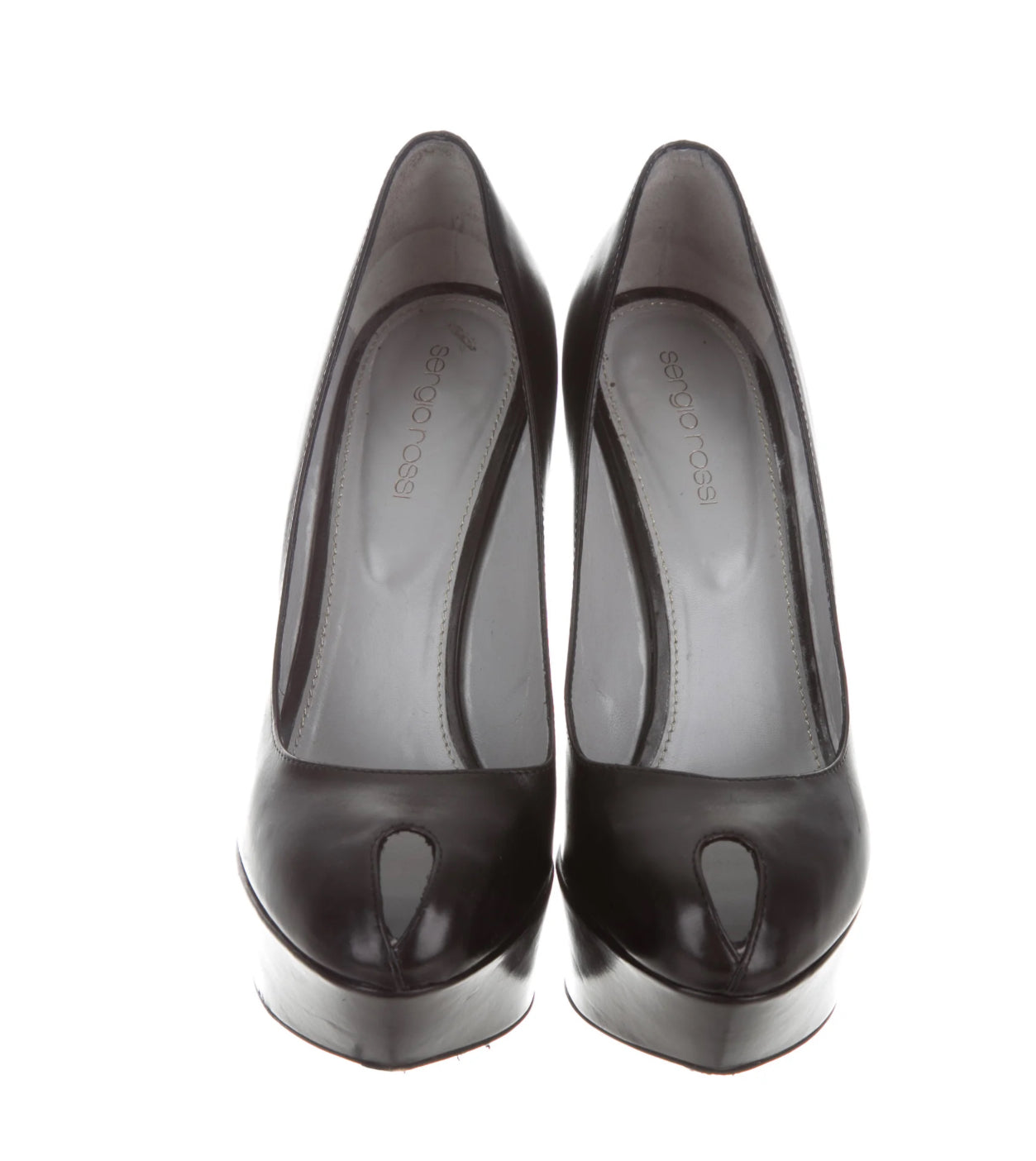 Leather Peep Toe Platform Pumps