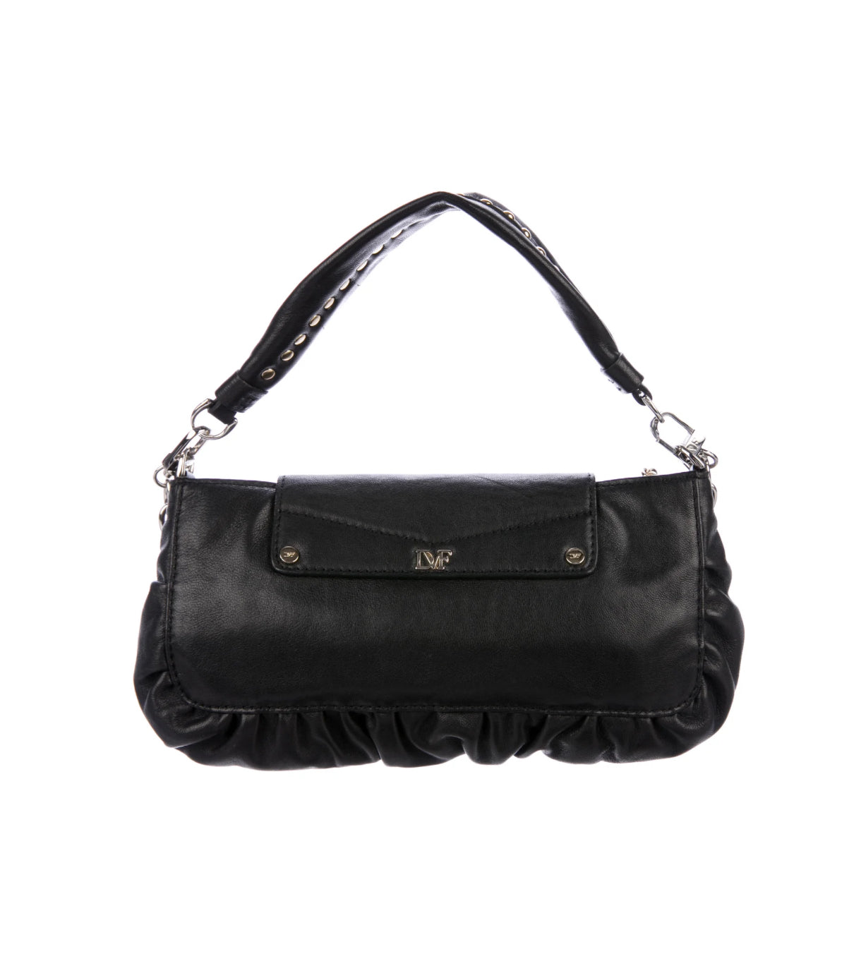 Pleated Leather Purse with Hardware Accents