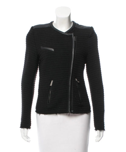 Leather Trim knit Jacket