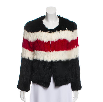 Rabbit Stripe Fur Jacket