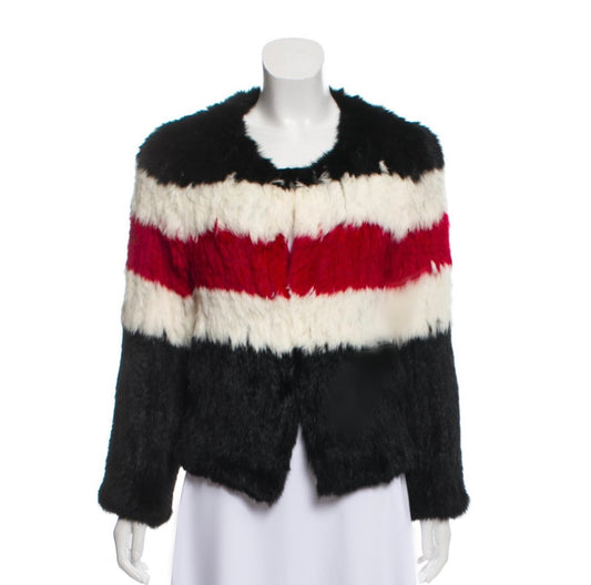 Rabbit Stripe Fur Jacket
