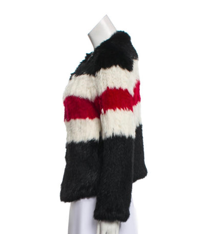 Rabbit Stripe Fur Jacket