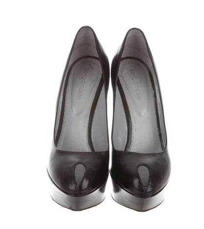 Leather Peep Toe Platform Pumps