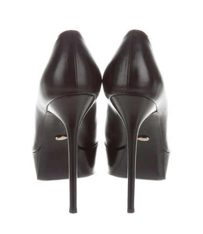 Leather Peep Toe Platform Pumps