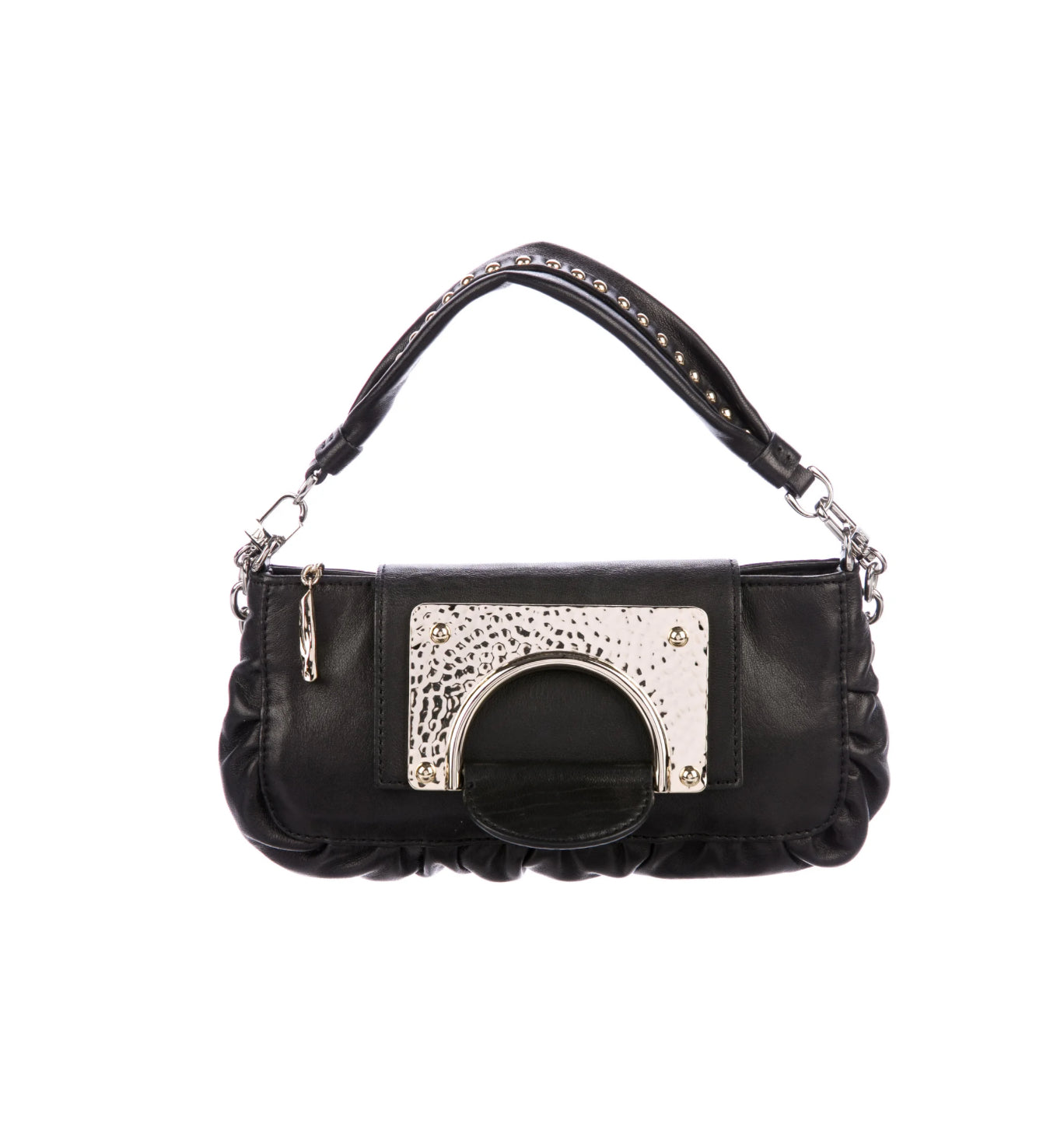 Pleated Leather Purse with Hardware Accents