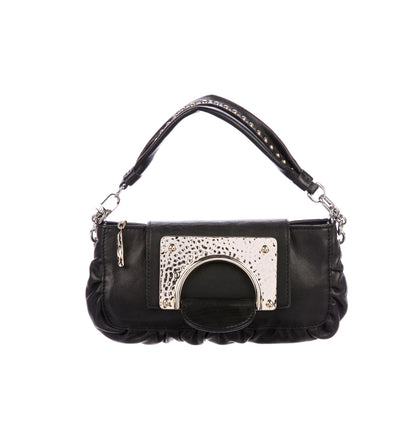 Pleated Leather Purse with Hardware Accents