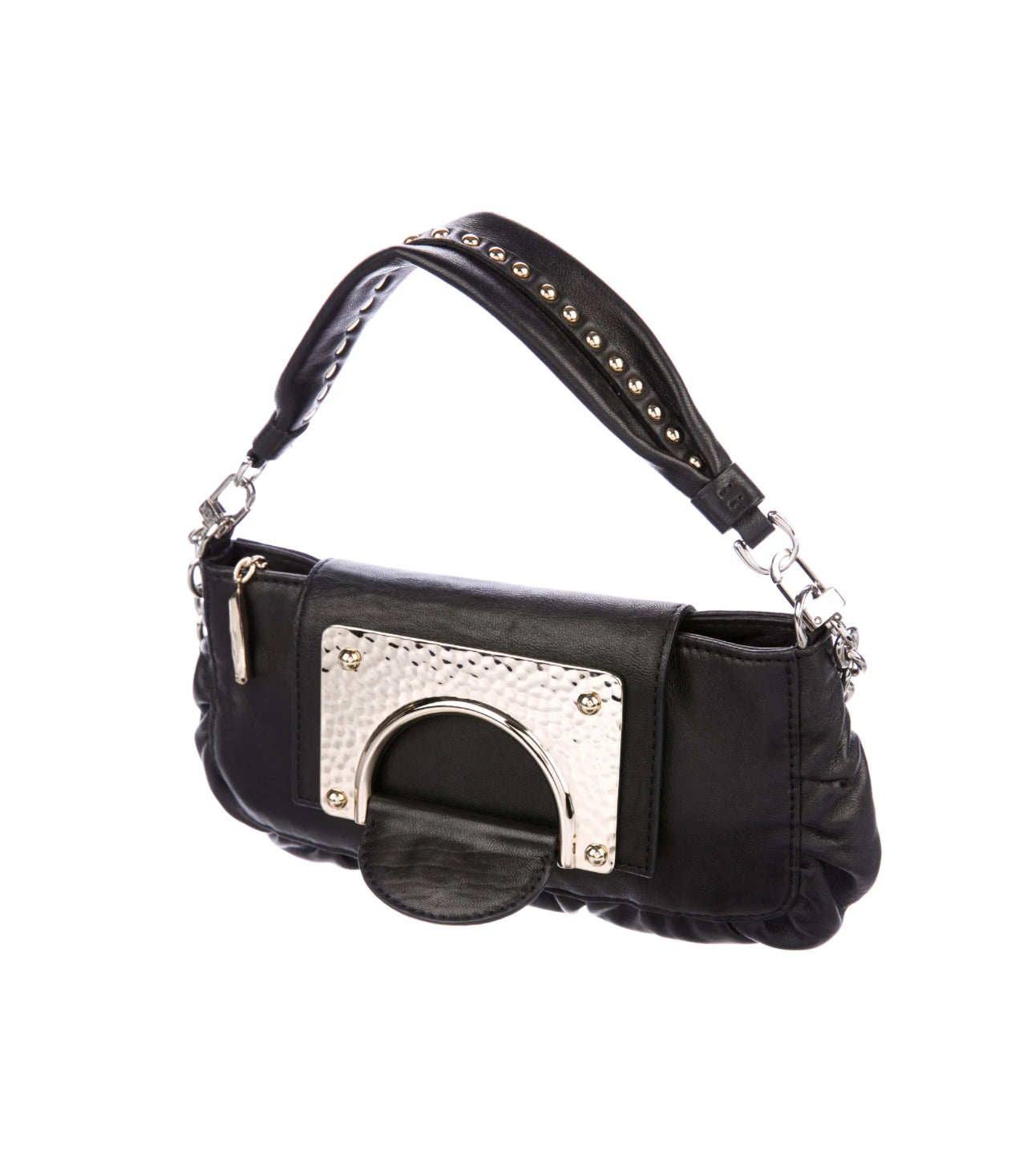 Pleated Leather Purse with Hardware Accents