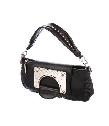 Pleated Leather Purse with Hardware Accents