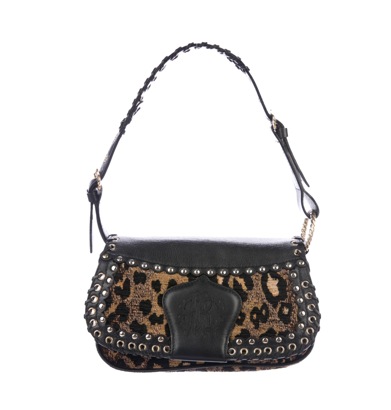 Leather Trimmed Studded Shoulder Bag