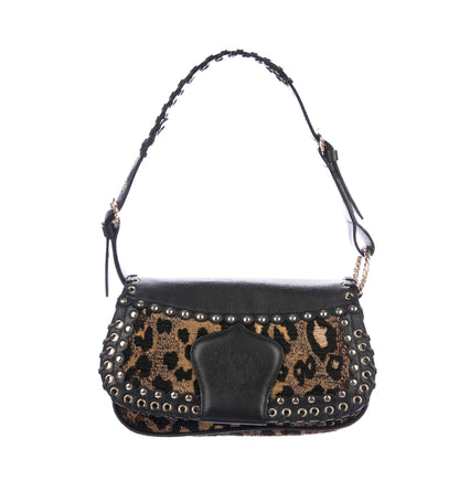 Leather Trimmed Studded Shoulder Bag