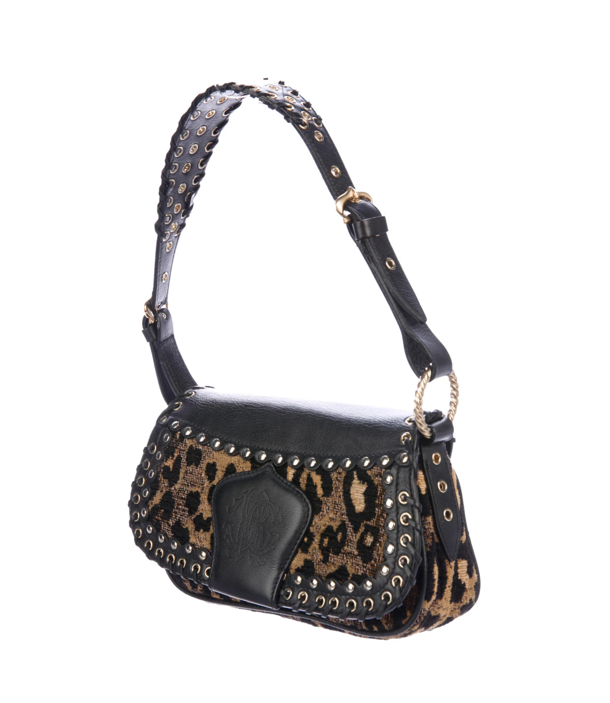Leather Trimmed Studded Shoulder Bag