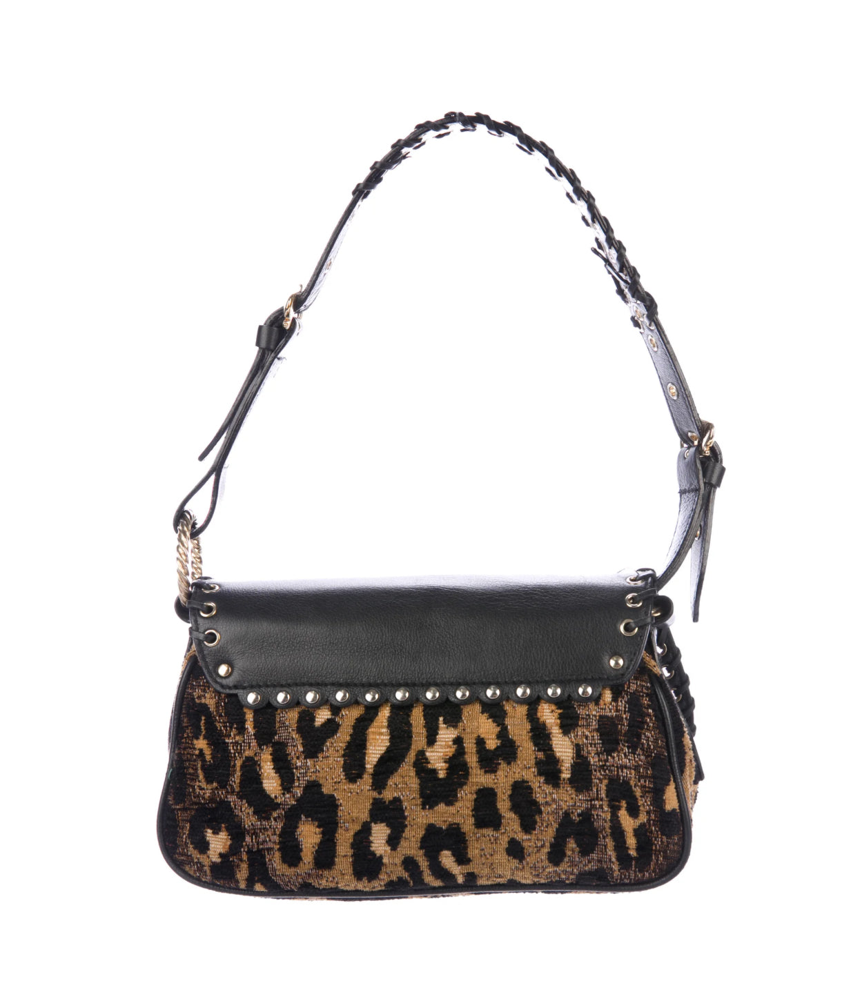 Leather Trimmed Studded Shoulder Bag