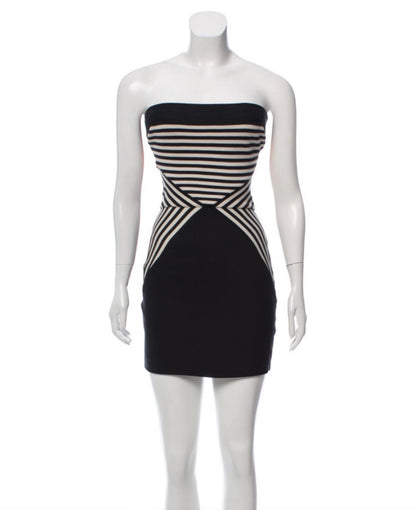 Strapless Stripe Back Zipper Mini Dress