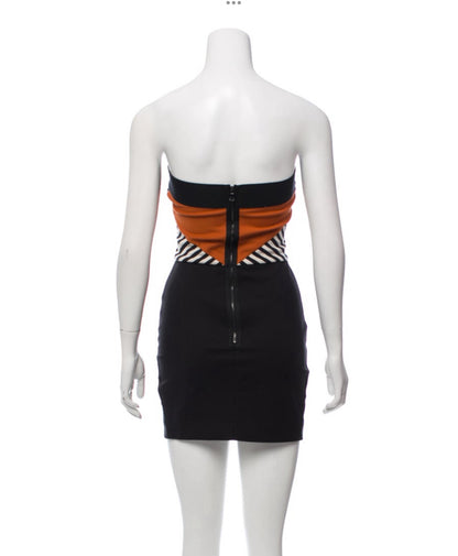Strapless Stripe Back Zipper Mini Dress